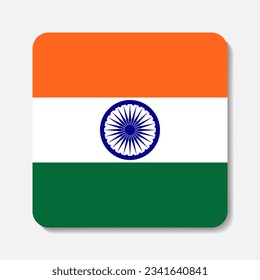 Flag of India flat icon. Square vector element with shadow underneath. Best for mobile apps, UI and web design.
