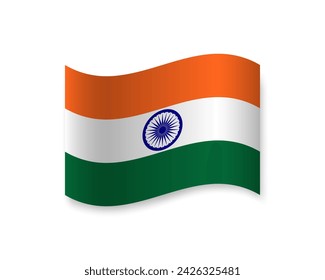 Flag of India flat icon. Wavy vector element with shadow. Best for mobile apps, UI and web design.