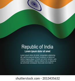 Die Flagge Indiens fliegt auf dunklem Hintergrund mit Text. Vektorgrafik