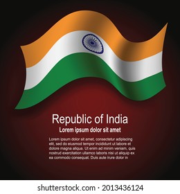Die Flagge Indiens fliegt auf dunklem Hintergrund mit Text. Vektorgrafik