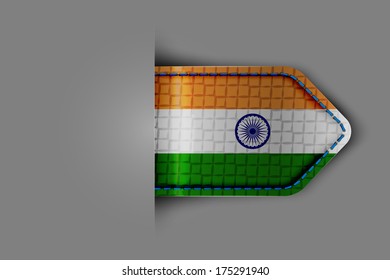 Flag of India in the form of a glossy textured label or bookmark. Vector illustration.