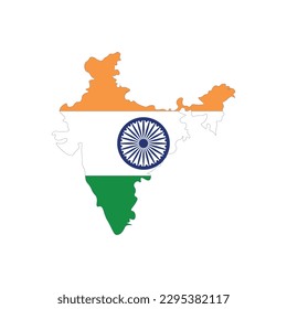 Flag of India in the form of territory Independent country on white background