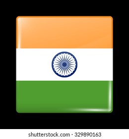 Flag of India. Glassy Icon Square Shape. This is File from the Collection Flags of Asia