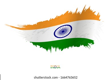 Flag of India in grunge style with waving effect, vector grunge brush stroke flag.