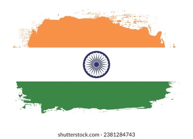 The flag of India. Hand-painted flag ICONS. Broken flag. Standard color. Standard size. A rectangular flag. Computer illustration. Digital illustration. Vector illustration.