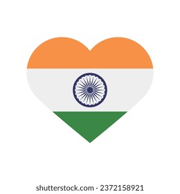 The flag of India. Heart-shaped flag icon. Standard color. Heart icon flag. Computer illustration. Digital illustration. Vector illustration.