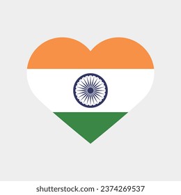 The flag of India. Heart-shaped flag icon. Standard color. Heart icon flag. Computer illustration. Digital illustration. Vector illustration.