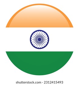 The flag of India. Flag icon. Standard color. Round flag. 3d illustration. Computer illustration. Digital illustration. Vector illustration.