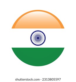 The flag of India. Flag icon. Standard color. Round flag. 3d illustration. Computer illustration. Digital illustration. Vector illustration.