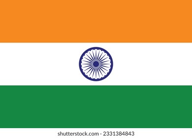 The flag of India. Flag icon. Standard color. Standard size. A rectangular flag. Computer illustration. Digital illustration. Vector illustration.