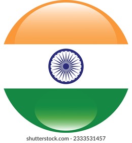 The flag of India. Flag icon. Standard color. Circle icon flag. 3d illustration. Computer illustration. Digital illustration. Vector illustration.