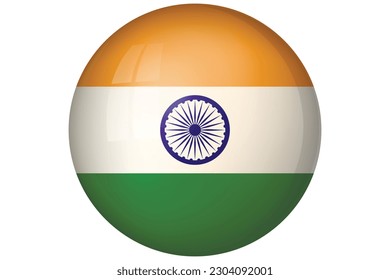 Flag of India. Indian national symbol in official colors. Template icon. Abstract vector background. Round glass light ball, 3D big bubble, sphere.