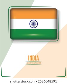 Flag of India isolated on White background with Text. Banner, Poster, vector, template, Mockup, Background, Social Media, Post, 3D.