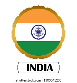 Flag of India with name icon, Golden sticker with flag of the India.vector