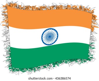 Flag of India, officially the Republic of India. Vector illustration of a stylized flag. Shaggy edge.