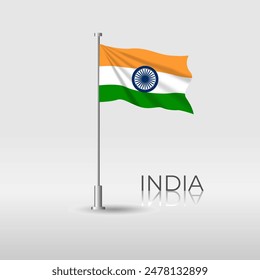 Flag of India. Realistic fluttering fabric. National symbol of India. Illustration is suitable for decorating materials for independence day and other events. design element. Vector.