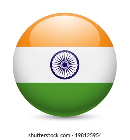 Flag of India as round glossy icon. Button with Indian flag