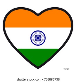 Flag of India in the shape of Heart with contrasting contour, symbol of love for his country, patriotism, icon for Independence Day.