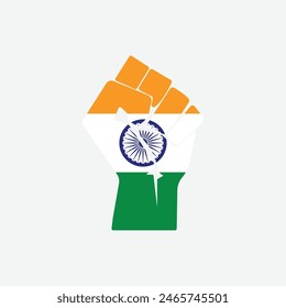 Flag of India in the shape of raised hand sign isolated on background. Fist symbol modern, simple, vector, icon for website design, mobile app, ui. Vector Illustration