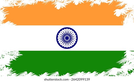 Flag of India with splash border and textured brush frame. EPS vector illustration ideal for international, educational, and cultural uses.