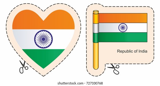 Flag of India. Vector cut sign here, isolated on white. Can be used for design, stickers, souvenirs.