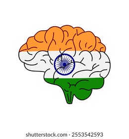 Flag of India. Vector illustration of a combination of a human brain with a country flag on a white background.