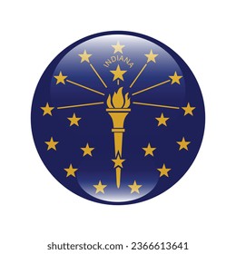 The flag of Indiana. Button flag icon. Standard color. Circle icon flag. 3d illustration. Computer illustration. Digital illustration. Vector illustration.