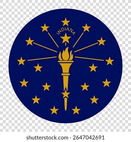 Bandeira de Indiana. Indiana círculo bandeira ícone logotipo ícone computador vetor ilustração design. Fundo de tabuleiro de xadrez transparente.