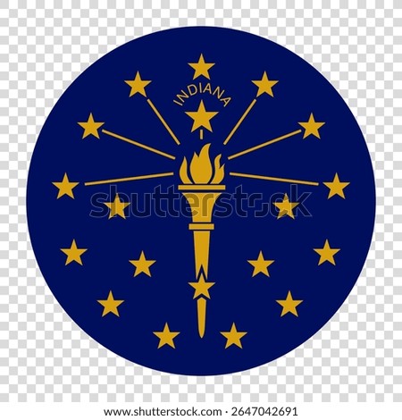 Flag of Indiana. Indiana circle flag logo icon computer vector illustration design. Transparent checkerboard background.