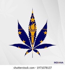 Flag of Indiana in Marijuana leaf shape. The concept of legalization Cannabis in Indiana. Medical cannabis illustration.