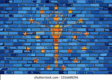 Flag of Indiana on a brick wall - Illustration