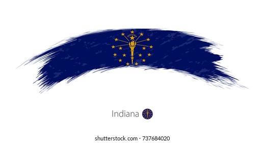 Flag of Indiana state in rounded grunge brush stroke. Vector illustration.