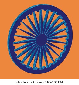 The flag of Indias darma wheel icon in blue on orange