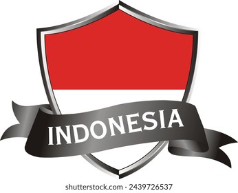 Flag of indonesia as around the metal silver shield with indonesia flag