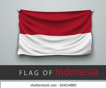 FLAG OF Indonesia battered, hung on the wall, screwed screws
