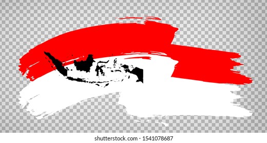 Flag Indonesia from brush strokes and Blank map Indonesia. High quality map of  Indonesia and flag on transparent background for your web site design, logo, app, UI.  EPS10.