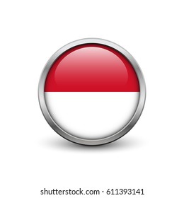 Flag of Indonesia, button with metal frame and shadow