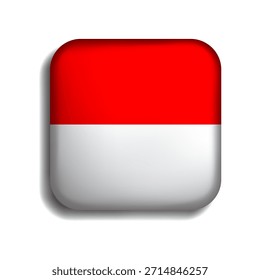 Botón de la bandera de Indonesia con la sombra. Icono 3D. La forma cuadrada