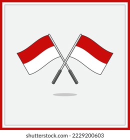Ilustración del vector de dibujos animados de la bandera de Indonesia. Esquema de icono plano de la bandera de Indonesia