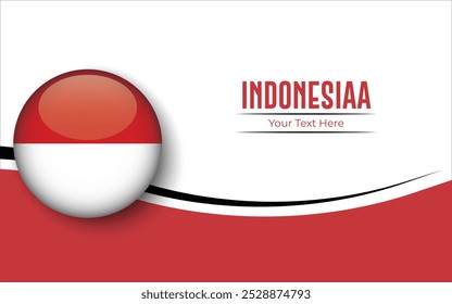 Bandera de Indonesia Círculo aislado sobre fondo blanco con texto. Anuncio, Póster, Vector, Plantilla, Maqueta, Fondo, Redes Sociales, Publicación, 3D.