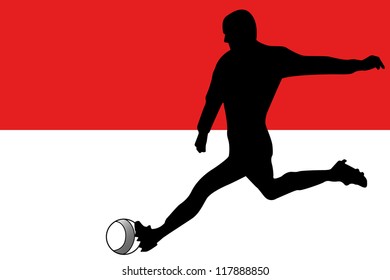 The flag of Indonesia with a football player