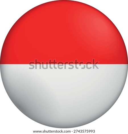 Flag of Indonesia. Glossy circular flag. Button appearance. 3D Icon Design with depth. Professional, tactile look. Perfect for representing national identity in digital interfaces and perfect for websites