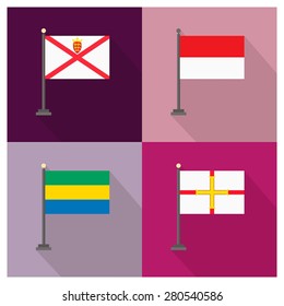 Flag of Indonesia - Flag of Guernsey - Flag of jersey - Flag of Gabon - The flat design of the 4 country flag on the flagpole . Modern World Flag design, Vector illustration template design