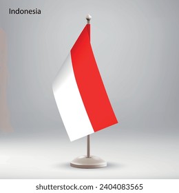 Flag of Indonesia hanging on a flag stand. Usable for summit or conference presentaiton