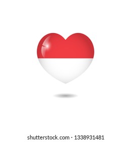 Flag of Indonesia heart 3d, Indonesian Flag template design. Vector Eps 10
