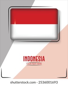 Bandera de Indonesia aislada sobre fondo blanco con texto. Anuncio, Póster, Vector, Plantilla, Maqueta, Fondo, Redes Sociales, Publicación, 3D.