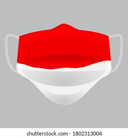Flag of Indonesia on medical face mask Front side vector isolated on white background. EPS.file. Medical face mask concept protect people in country from virus.
