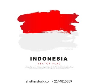 Bandera de Indonesia. Ataques rojos y blancos, dibujados a mano. Ilustración vectorial aislada en fondo blanco. Colorido logo de la bandera indonesia.