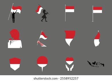 Flag of Indonesia Set, Original and simple Indonesia flag Bundle, vector illustration of Indonesia flag Collection
