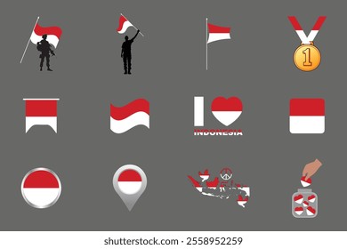 Flag of Indonesia Set, Original and simple Indonesia flag Bundle, vector illustration of Indonesia flag Collection
